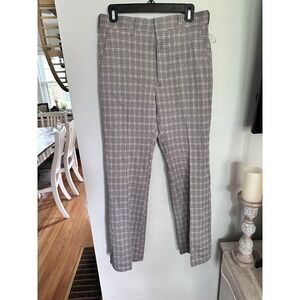 Vintage 70s Haggar Slacks Sz 32x32 Tan houndstooth Retro Disco Trouser‎ Pants